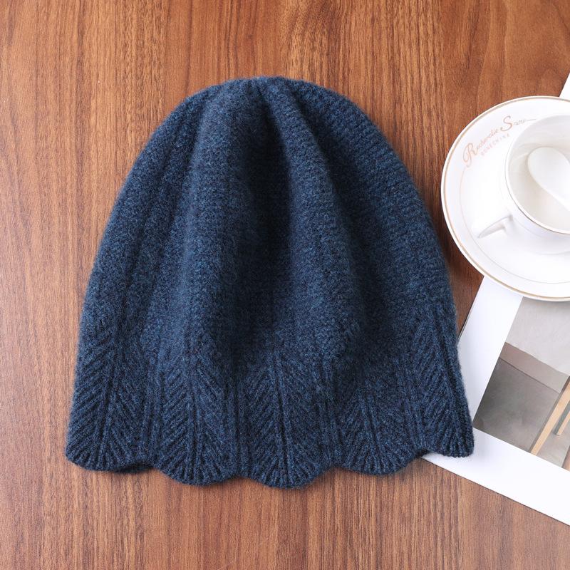 Versatile Pure Wool Knitted Beanie - French Openwork Design, Warm Ear and Head Protection