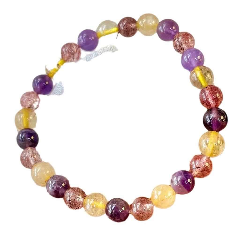 Retro Natural Crystal Wholesale Natural Color Duobao Bracelet Single Ring Bracelet Golden Hair Crystal Amethyst Strawberry