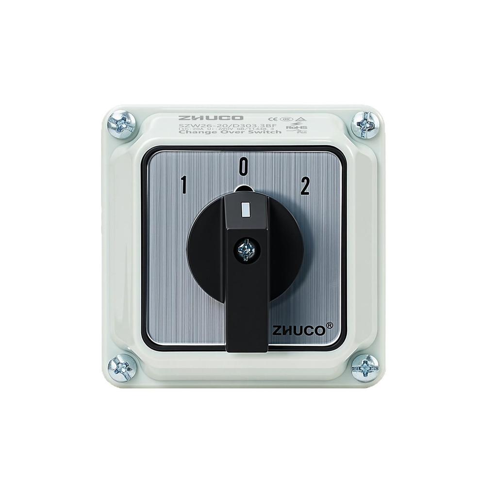 Zhuochao SZW26-20/D303.3BF Universal Three-Position Changeover Switch with Protective Box.