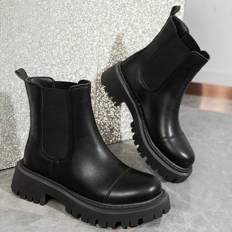 Fashion High Quality Women Boots British Black Round Toe Ankle Boots for Women Autumn Winter Fashion Boots Woman Non-Slip Platform Shoes
