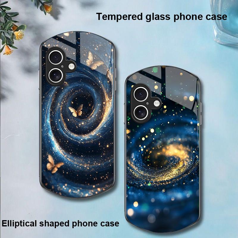 Spiral Vortex Black For Apple IPhone 16 11 13 15 14 Pro Max 12 Mini 7 8 Plus XR X XS Elliptical Shaped Tempered Glass Phone Case