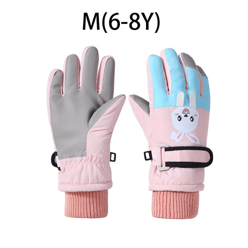 Winter Ski Gloves for Children Windproof Thickened Five-Finger Gloves Cartoon Printed Boys Girls Snow Warm Accessories 4-12Years