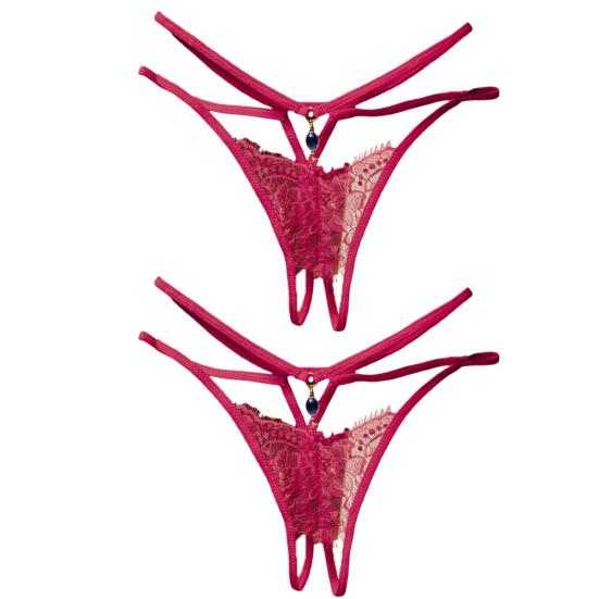 2Pcs Erotic Women Lace See Through Hollow Out Open Crotch G-String Underwear