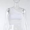 Summer Soild Color Slim One Shoulder Crop Top Pleated Vest Short Shirring Ladies Short Tank Top