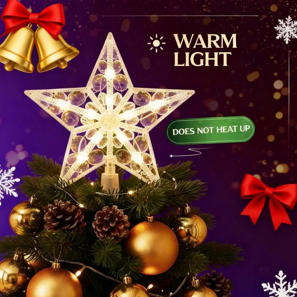 1/2 Stück Glitzernder Stern Weihnachtsbaumspitze Vintage Stil Dekoration für Feiertagsfestliches Weihnachten Party Innendekoration Beleuchtete Ornamente