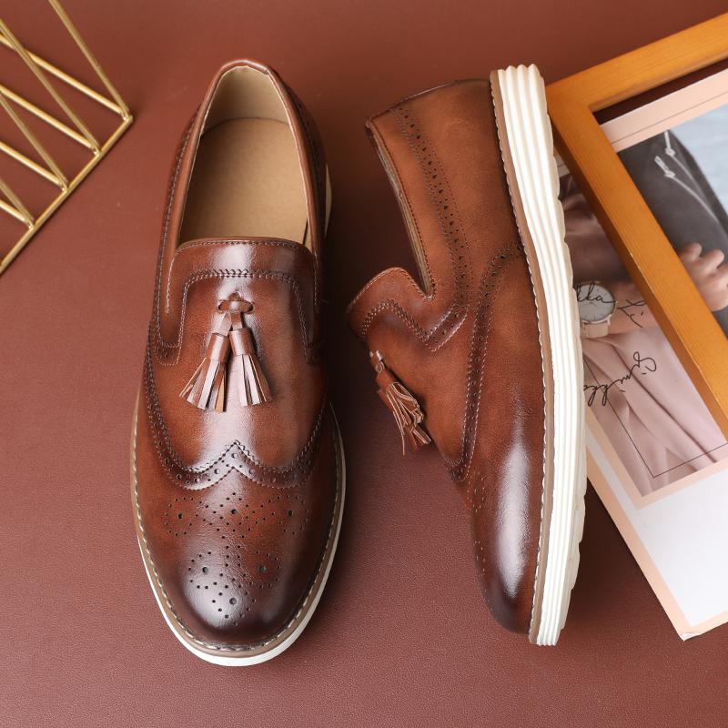 Herr Casual Business Läderskor Herr Mode Tofsar Loafers Herr Brittisk Stil Brogueskor Lätta Utomhus Kör Flats
