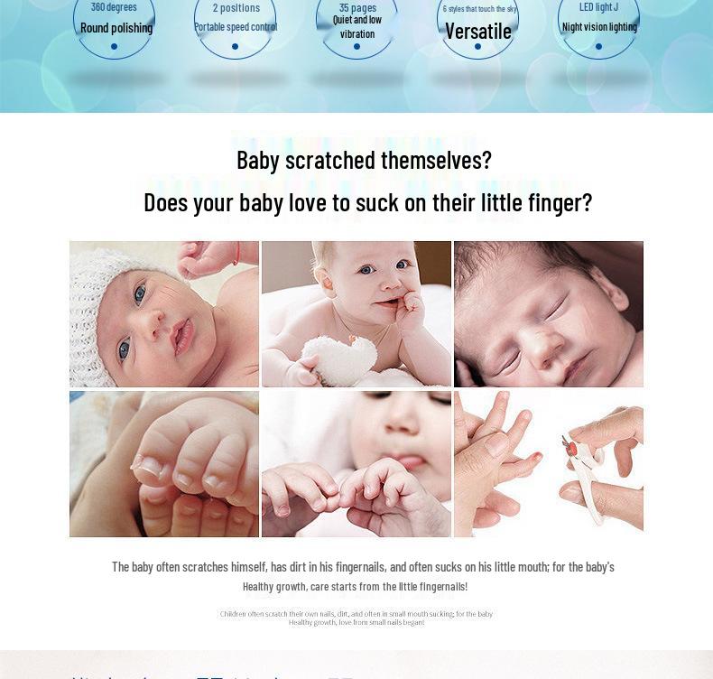 6-in-1 Multi-Head Baby Electric Nail Grinder & Anti-Pinch Clippers Set