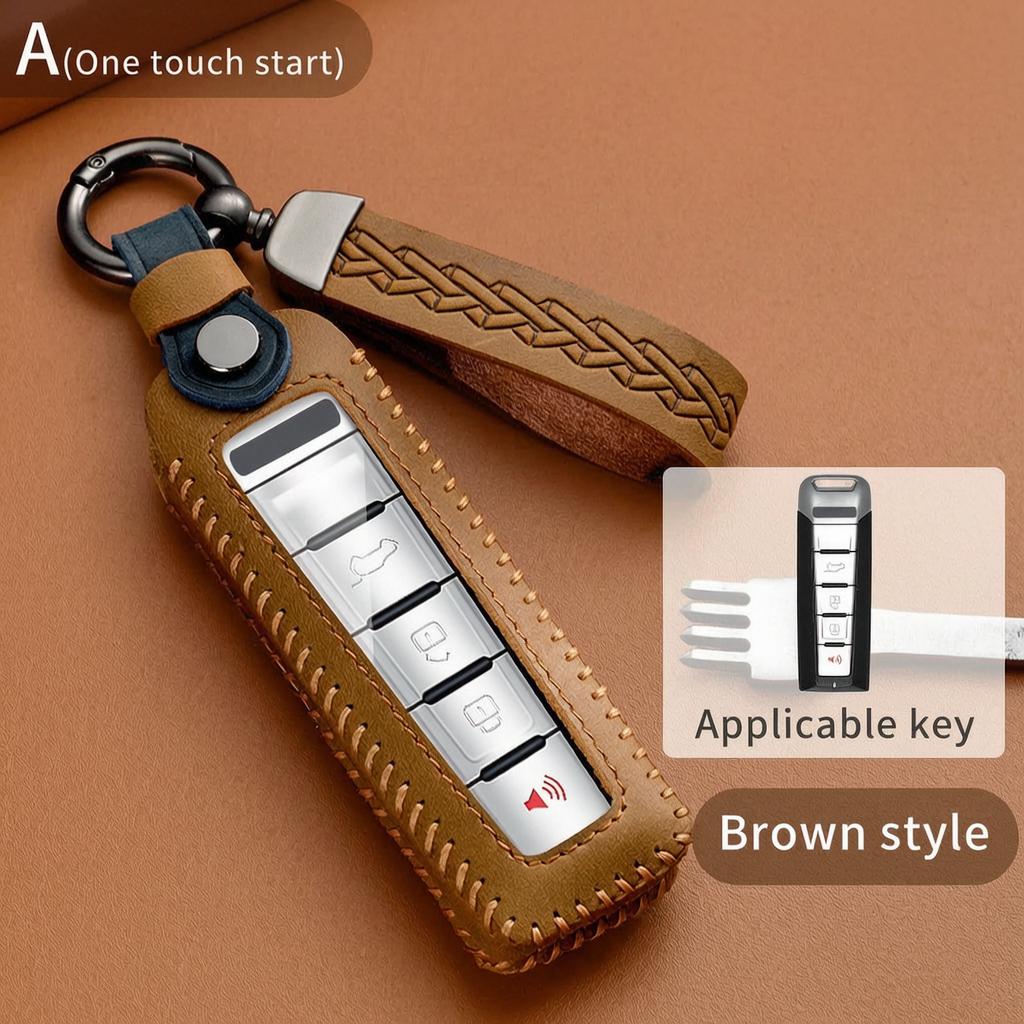 Leather Key Case Cover For Wey Vv5 Vv6 Vv7 P8 Gt 4 Buttons Smart Remote Key Shell Fob Cover Car Key Holder Bag Accessories