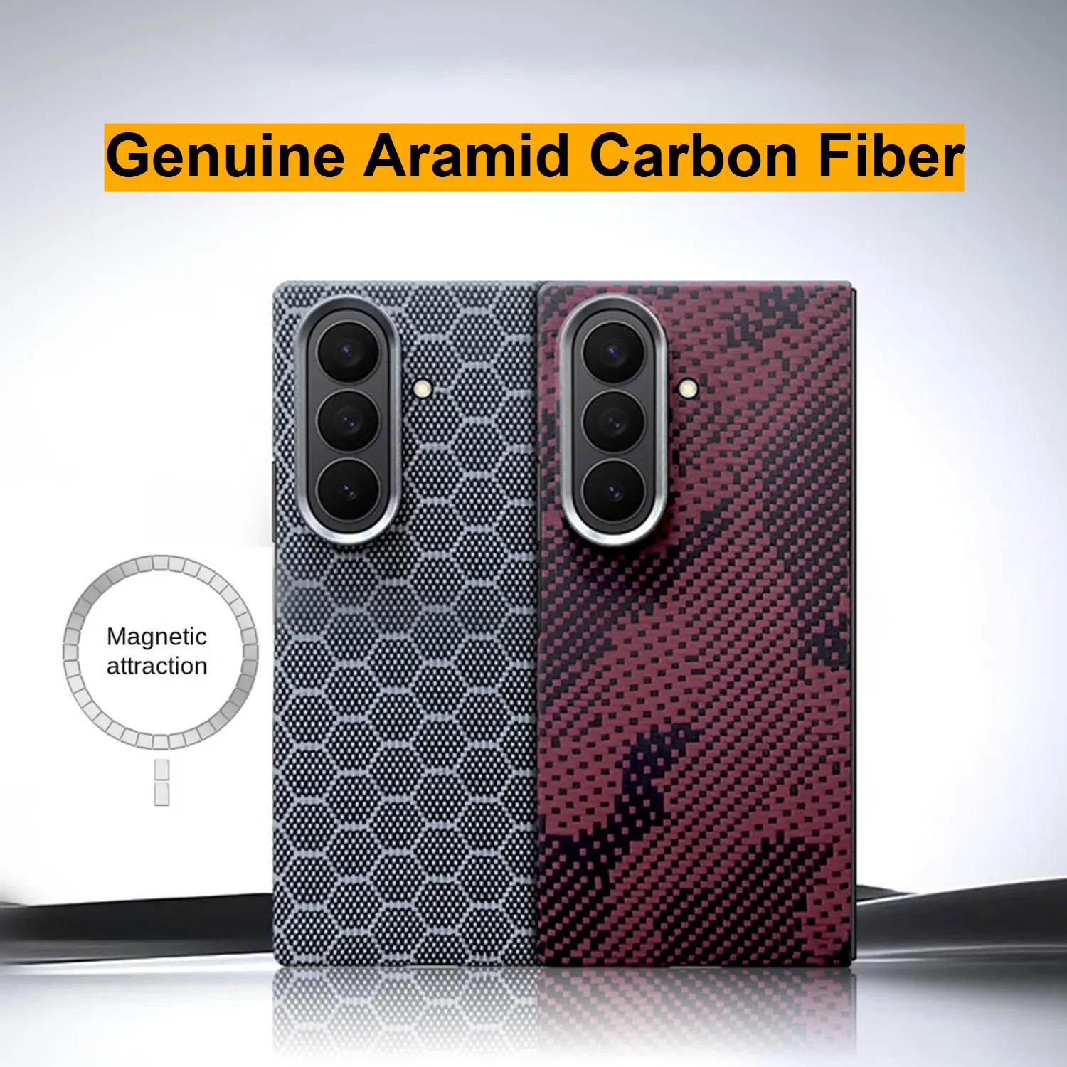 Case For Phone Yulin-003 Genuine Aramid Carbon Fiber For Magsafe Cases For Samsung Galaxy Z Fold 7 6 Ultra Slim Business Armor Magnetic Ring Holder Cover