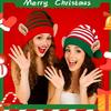 Winter Christmas Hat with Ears & Pom-Pom - Thick Warm Beanie, Red & Green Striped Holiday Party Hat with Pompom Tip
