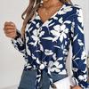 Frauen Frühling Herbst Temperament Print V-Ausschnitt Langarm Shirt Blusen