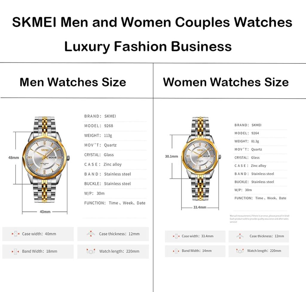 SKMEI Men's Watch Gold Silver Stainless Steel Business Classic Wristwatch Gentleman Waterproof Analog Stylish Simple Date Day Luxury Gift Silver