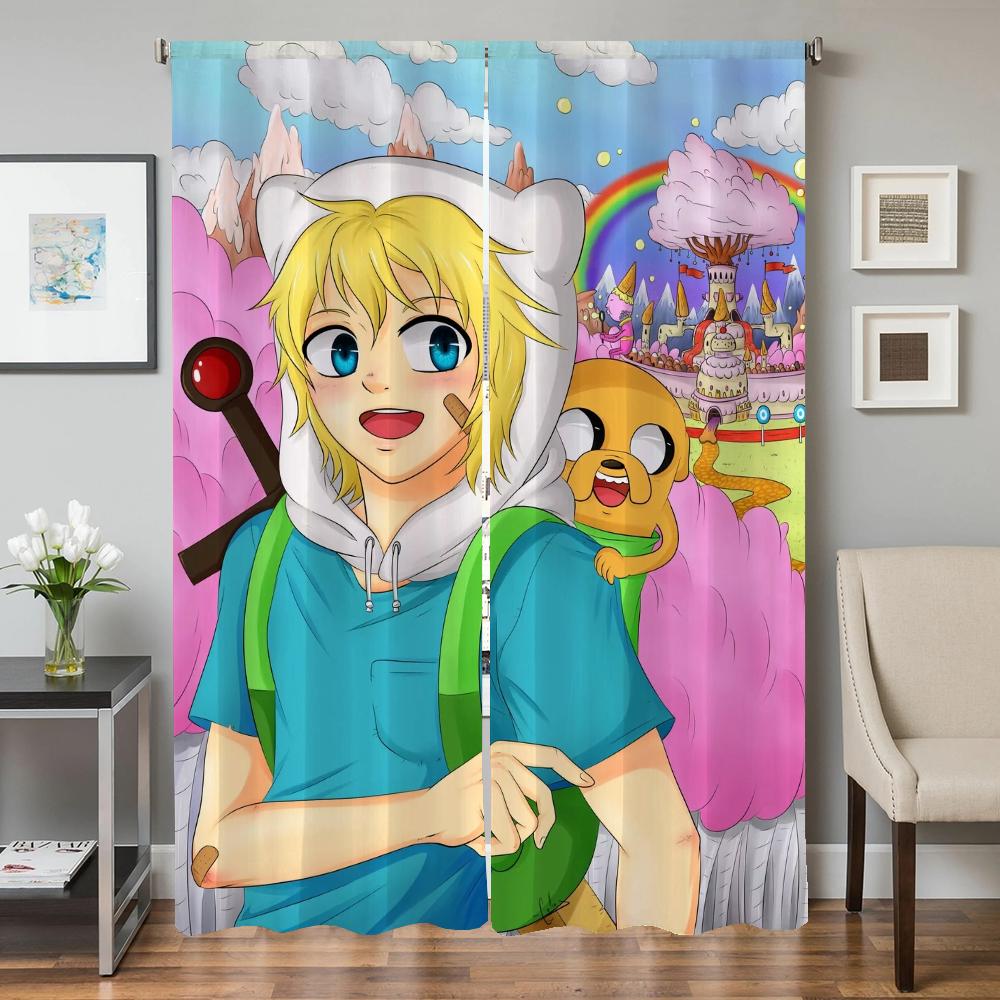Zasłony Okienne Kuchenne do Salonu 2 Sztuki Zasłony Zaciemniające Zasłona na Drzwi A-adventure Time Przegroda Dekoracja Sypialni