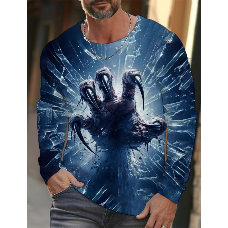 

Осенняя мужская футболка с длинным рукавом, 3D-принт, принт волчьей лапы, мужская одежда, футболка с длинным рукавом, повседневные топы с круглым вырезом S