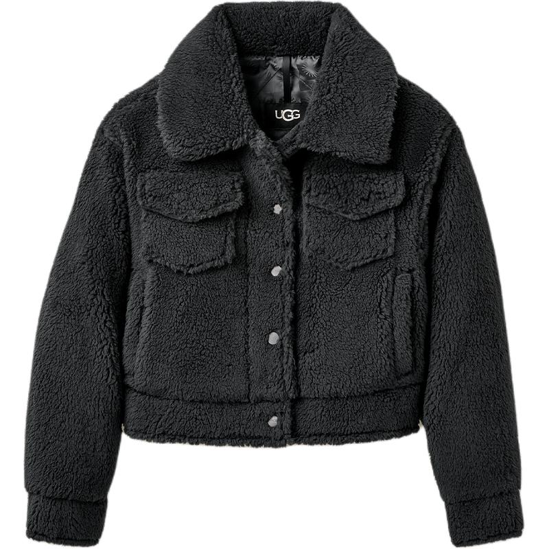 UGG Collar Button Chest Pocket Long Sleeve Fleece Coat Women outerwear 1171459-INK