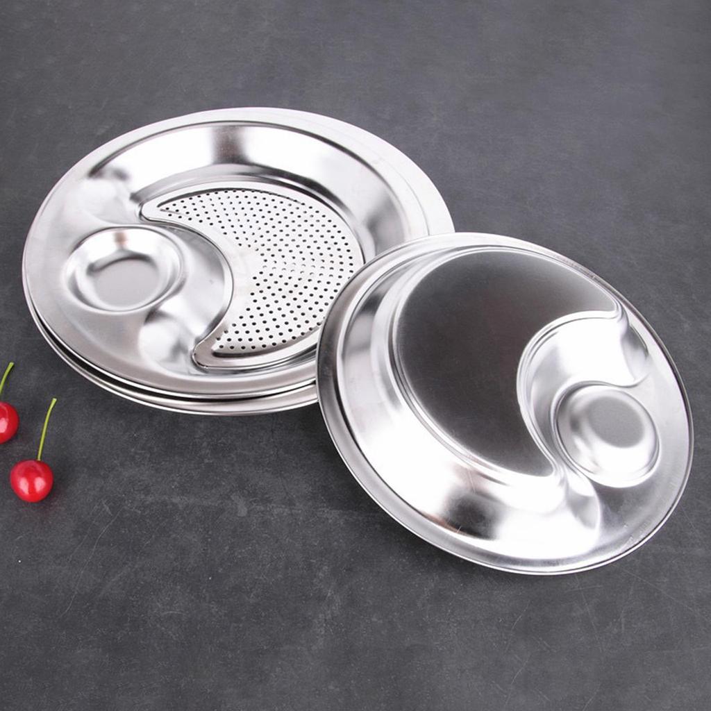 Dumpling Plate Stainless Steel Divided Platter Dinner Tray Sushi with Built in