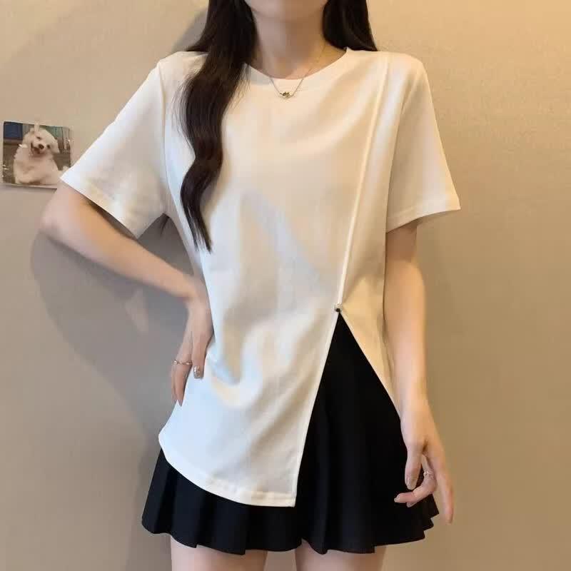 La Chapelle Women's Summer Irregular Slit T-Shirt