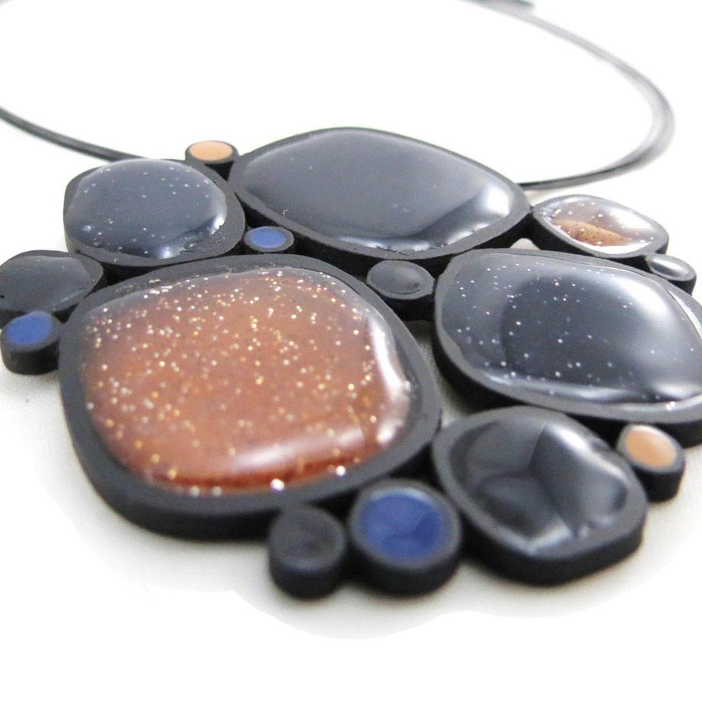 NOA [J4243] - Designer-Halskette 'Oxygène' braun blau