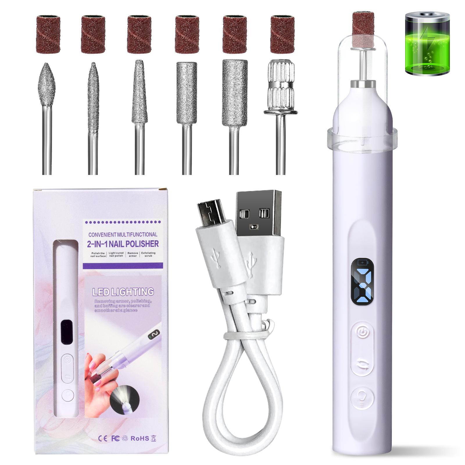 

2 in 1 Electric Nail File Pen Rechargeable Nail Drill with UV LED Nail Lamp USB Portable Manicure Drill Salon Tool фіолетовий