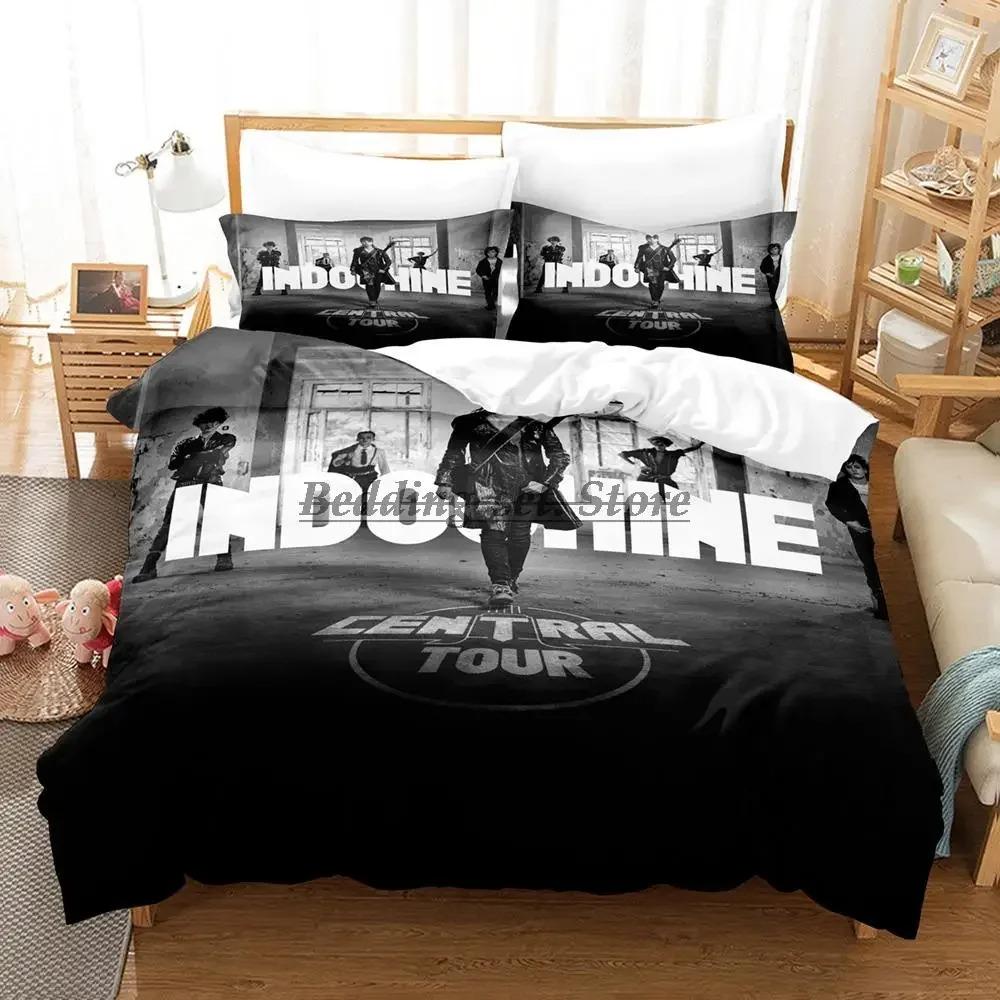 Logo Indochine Rock Beddengoed Set Eenpersoons Twin Vol Queen King Size Bed Set Volwassene Kind Slaapkamer Dekbedovertrek Sets 3D Hoeslaken Set AU Queen 210x210cm