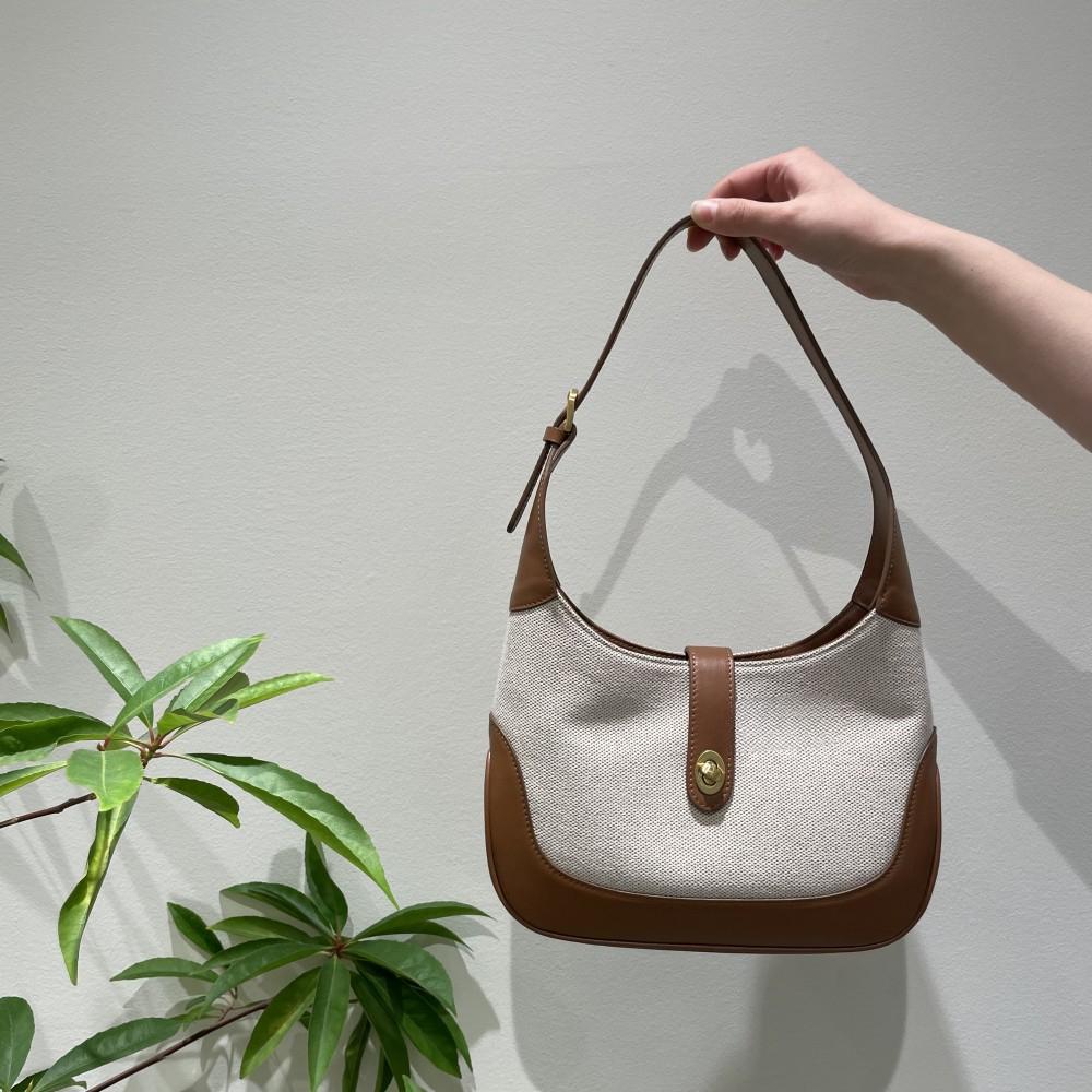 

Весна/лето женская сумка винтажная французская парусиновая лоскутная сумка через плечо подмышкой контрастного цвета коричневый