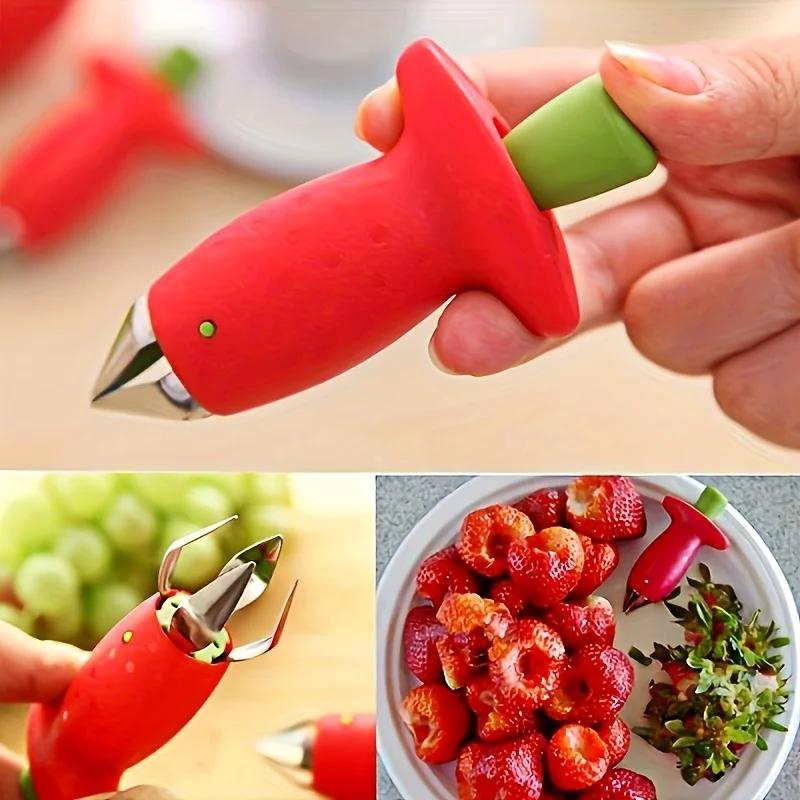 2 pieces of red handle stainless steel corer, easy to remove strawberry stems and eyes, easy to use