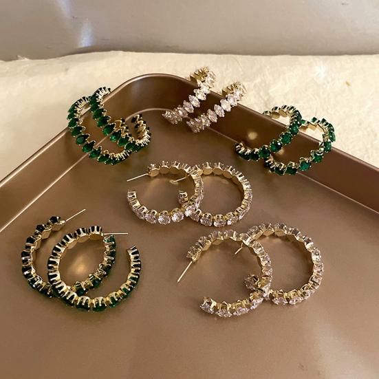 1 Paar Damen Creolen Glänzender Strass Rund Luxus Damen Ohrringe zum Geschenk