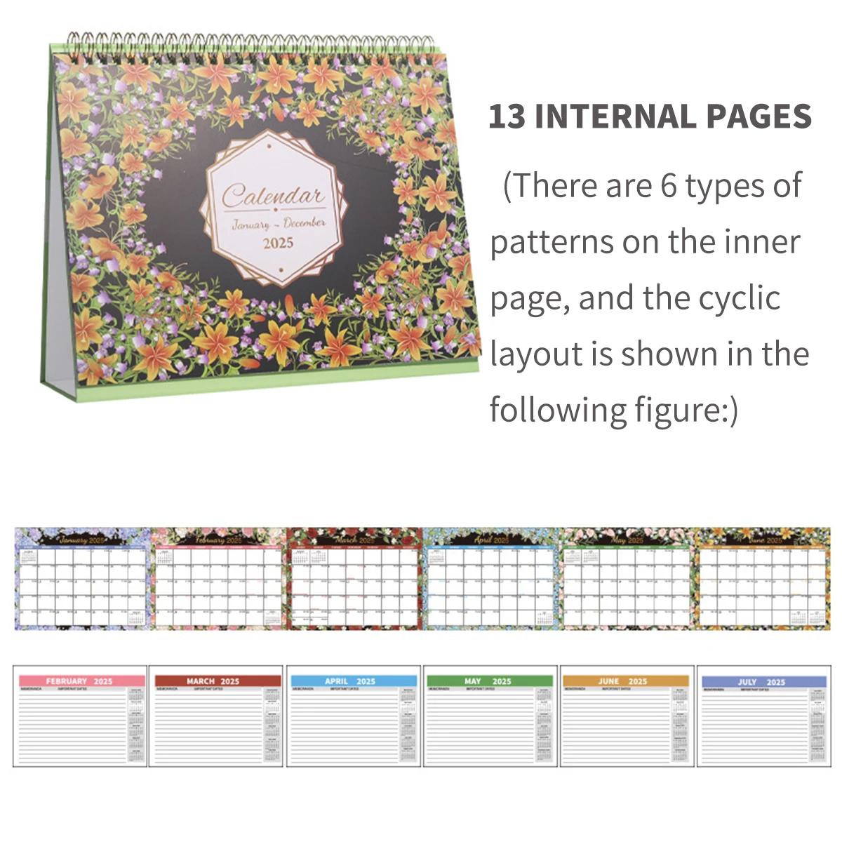 

2025 Английский Настольный Календарь Настольный Календарь Маленькое Украшение Цветочный Креативный Календарь с Перекидными Страницами Настольный Практичный Календарь