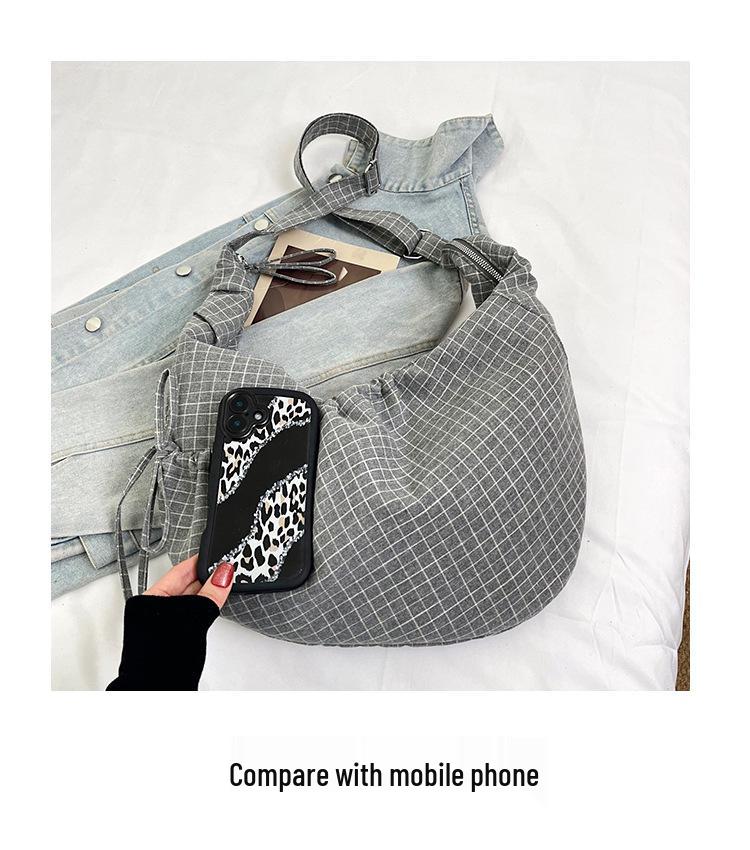 Korean Plaid Canvas Underarm Bag - Large Capacity Crossbody for Women, 2025 Style
