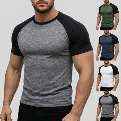 Heren Kleur,Geblokte Raglanmouw Ronde Hals T-shirt Heren Casual Mode T-shirt