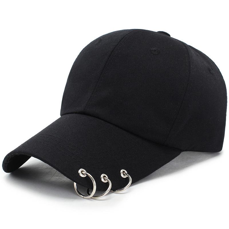 Baseball Cap Women Men Unisex Trendy Metal Rings Black Hip Hop Fashion Caps Sun Protect Hat Spring Autumn Sunshade Korean Casual