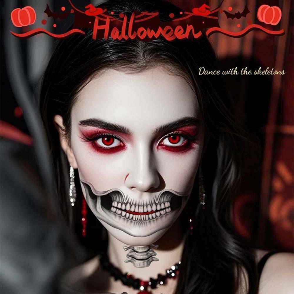 2pcs Disposable Halloween Face Tattoo Waterproof Skull Temporary Sticker Mouth Clown Tattoo  Men