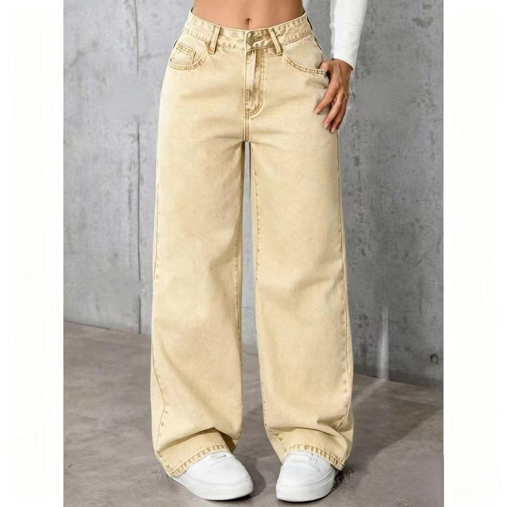 Black High-Waisted Loose Wide-Leg Floor-Length Trousers for Women