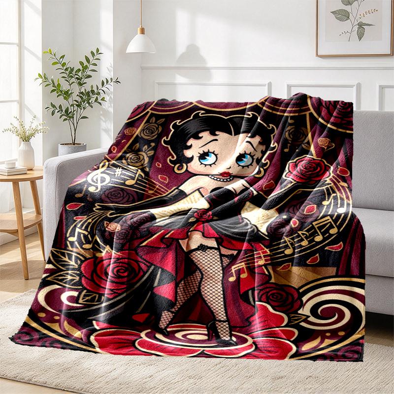 Betty Boop Art Pattern Blanket for Home Decoration, Bed, Sofa, Car Travel, Camping, Suitable for All Seasons, Birthday Christmas Gift