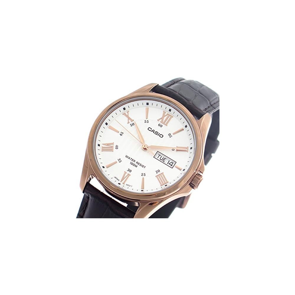 Casio MTP-1384L-7A Quartz Men s Watch White Silver Dark Brown Leather Strap