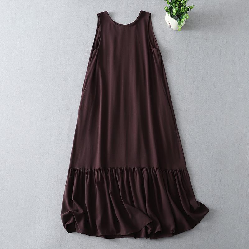 

Sanya Island Beach Sleeveless Resort Dress - Cotton Linen Slim Fit Large Free Size каштановый
