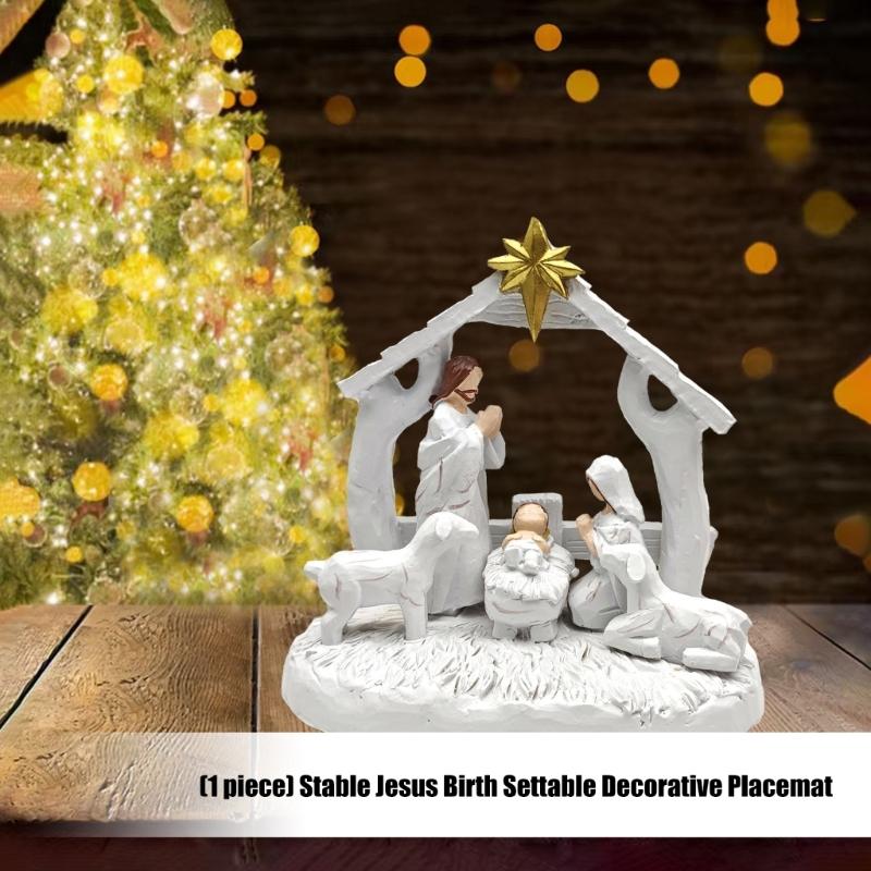 Christmas Nativity Figurines Resin Nativity Scene Statue with Stable Holy Family Statue Table Centerpieces Home Decors