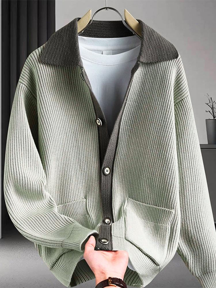 Men's Trendy Two-Piece Knit Cardigan: High-End Wool Sweater Jacket for Autumn/Winter