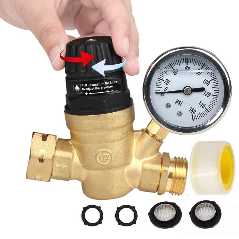 Water Pressure Regulator for RVs Campers Garden Handle Adjustable Universal Water Pressure Regulator Valves with Gauges