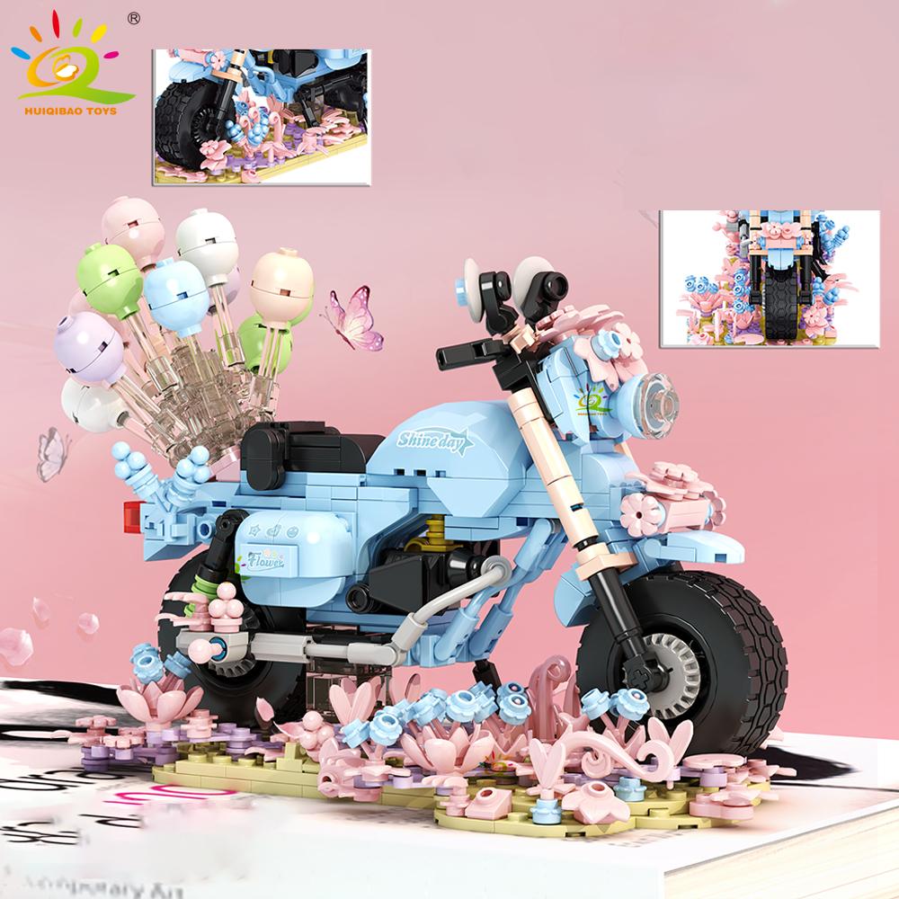 HUIQIBAO MOC Balloon Motorcycle Model Building Block Motorbike Car Brick Toy Home Desk DIY Decoration Assemble Game for Children