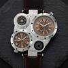 PU Leather Strap Dual Time Zone Watch Leather Strap Quartz Watch Big Face Watches  Male