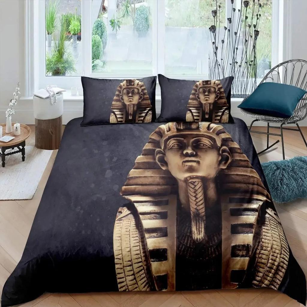 3D Ancient Egypt Tribe Duvet Cover Set,Pharaoh Bedding Sets,Egyptian Pyramids Exotic Style Comforter Cover Set Full Queen Size
