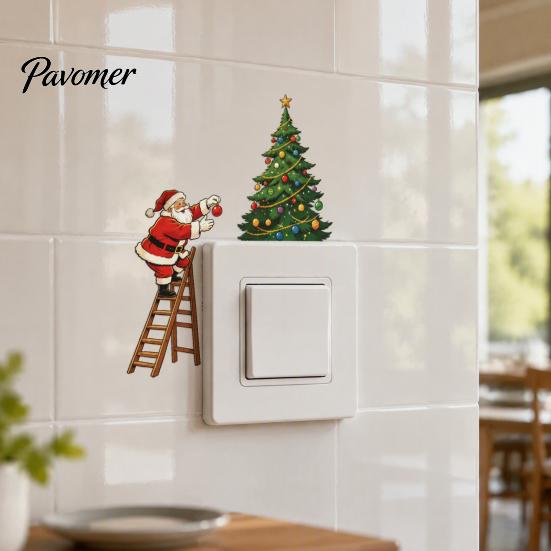 Holiday Interior Ornaments Christmas Santa Claus Light Switch Sticker, Waterproof PVC Decal, Self Seasonal Room Decorations Adhesive Wall Art