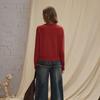 unifree Kitty Jacquard Color-Block Round Neck Sweater