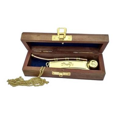 Nautical Maritime Brass/Copper Boatswain Whistle~Bosun Call Pipe~with Wood Box