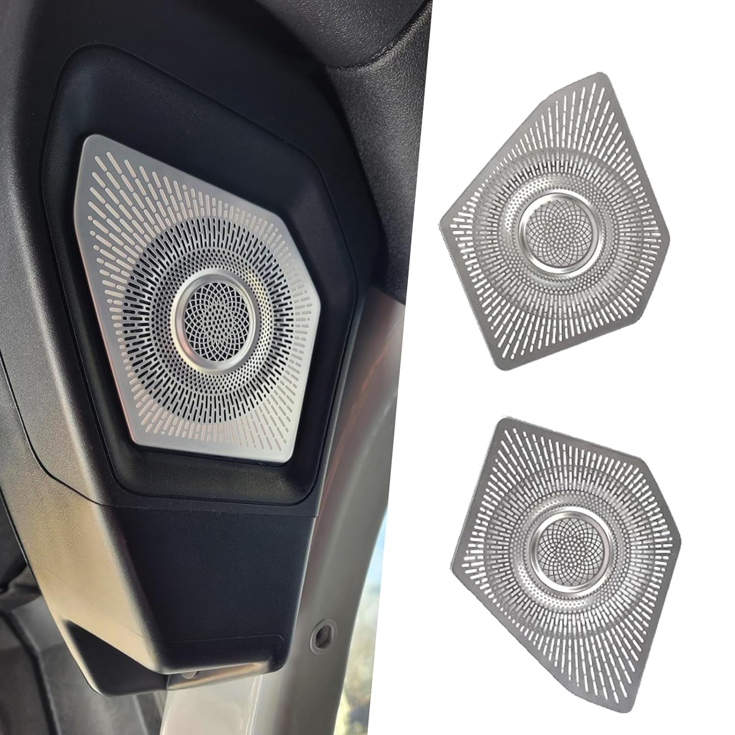 LIUQING Rear Trunk Speaker Cover Trim for 2021 2022 2023 2024 2025 Ford Bronco, Audio Horn Decorative Grille Protector, for Bronco Trim Cover Speaker серебряный