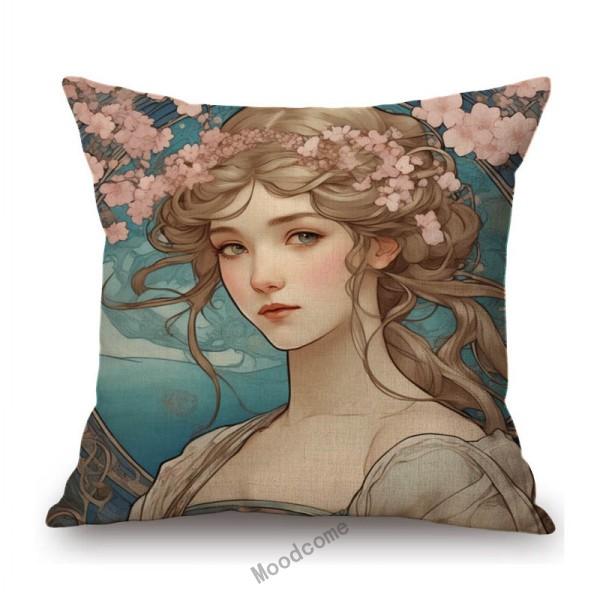 Mucha Style Floral Princess Girl Pink Purple Blue Pretty Flower Daughter Room Decoration Sofa Pillow Case Spring Cushion Cover