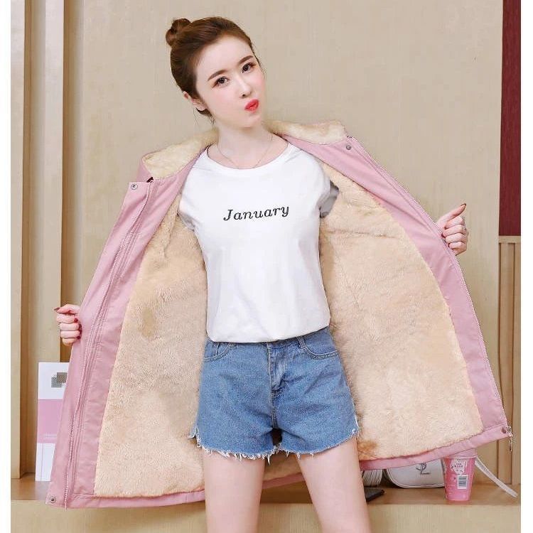 Fluffy and Thick Cotton Clothing, Autumn and Winter Korean Version, Waist Tightened, Versatile Mid-length Trench Coat, Cotton Coat Women's Trend