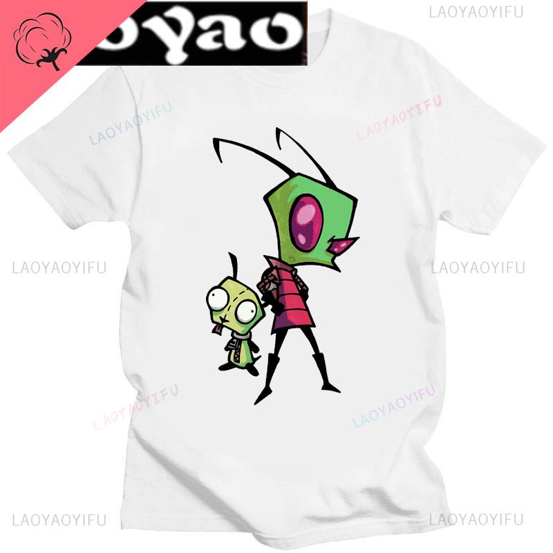 Lustiges Invader Zim Invader Gir Grafik T-Shirt Bild Männer Frauen Baumwolle Camisetas Cartoon Retro Baumwoll-Tees Liebliche Streetwear Oberteile
