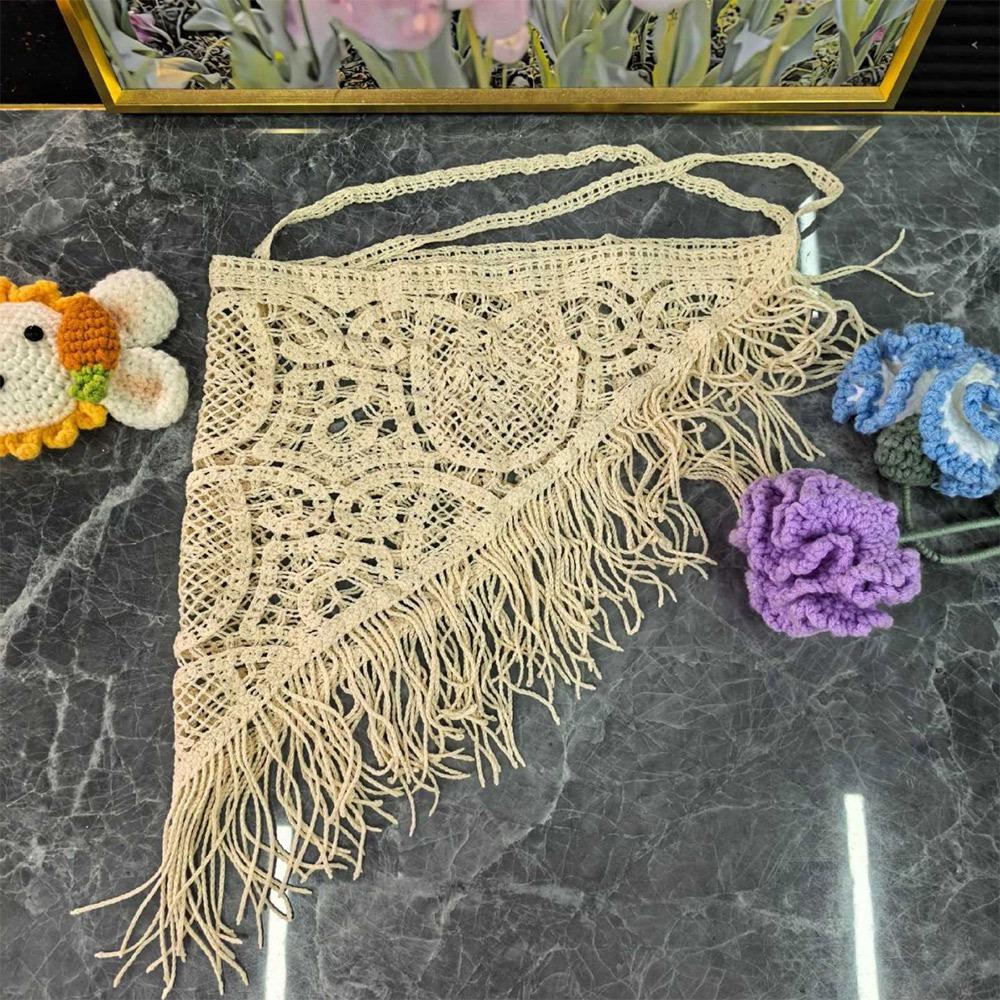Bohemian Knitted Fringed Flap Hollowing Out Ethnic Style Triangle Back Flap Hand-knitted Multifunctional